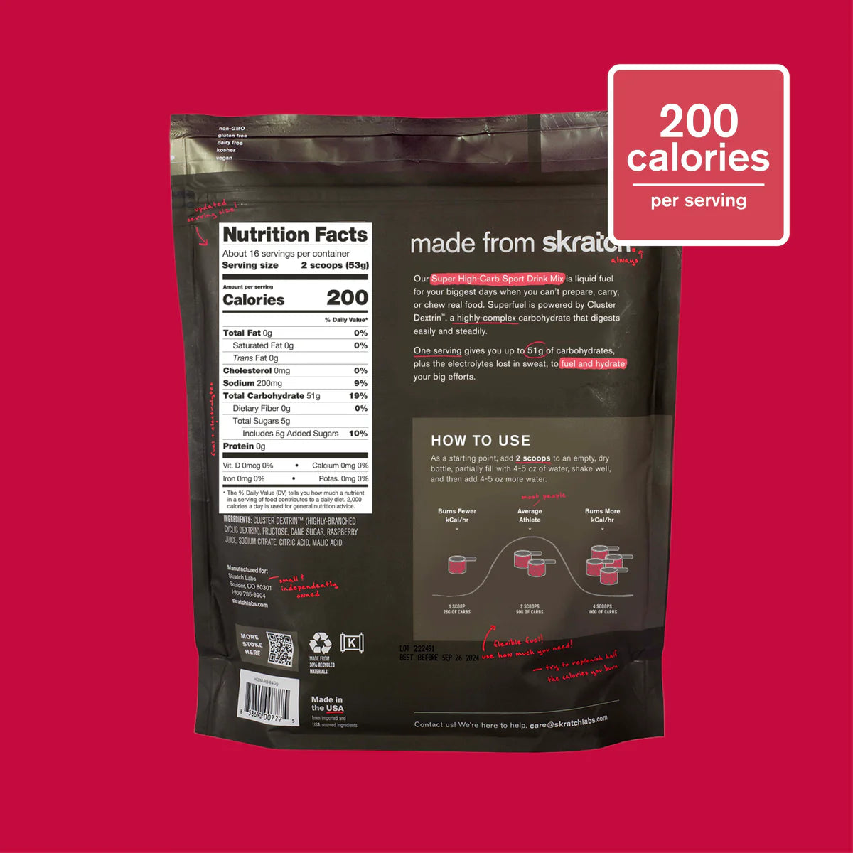 Skratch Super High-Carb Sport Drink Mix Pouch - Raspberry